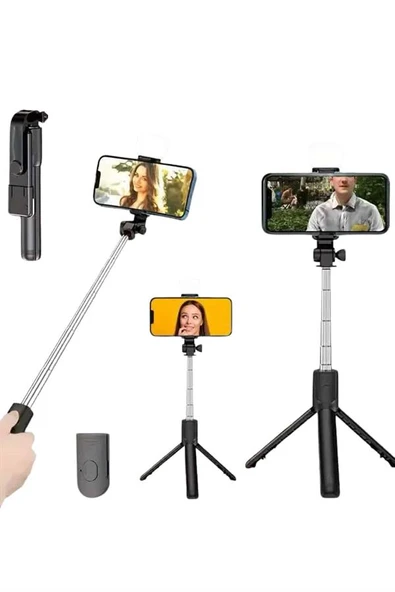 Tripod Selfie Çubuğu Bluetooth Kumandalı Kablosuz Led Işıklı - 4