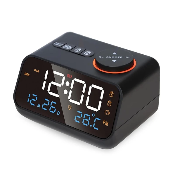 HyMark Dekoratif LED Dijital Saat FM Radyo 2 Alarm Sıcaklık ve Nem Göstergeli Şarjlı Pilli Saat ürün görseli