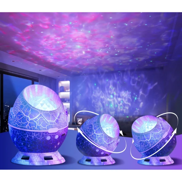 Çatlak Dinozor Yumurtası Tasarımlı Projektörlü Gece Lambası Bluetooth Özellikli - 3