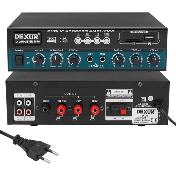 Dexun D-70 USB-SD-AUX-Bluetooth Destekli Hat Trafolu Anfi - Resim 2