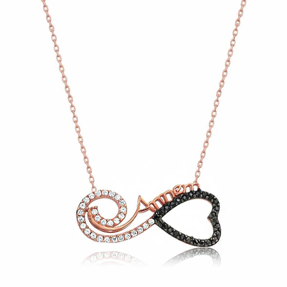 BlackCraft 925 Ayar Gümüş Kalpli Sonsuzluk Annem Gümüş Kolye (BC-166115) ürün görseli 1