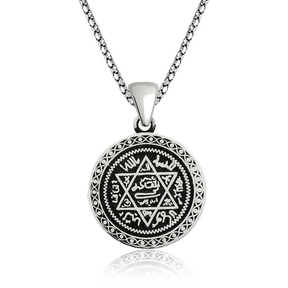BlackCraft 925 Ayar Gümüş Süleyman Mührü Gümüş Kolye (BC-8A6BB3) ürün görseli 1