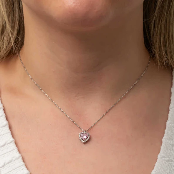 BlackCraft Gümüş Pembe Kalp Kadın Kolye (BC-DBA3E6) - Resim 5