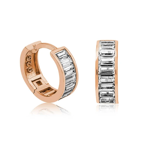 BlackCraft Gümüş Rose Baget Taşlı Halka Küpe (BC-0838DC) ürün görseli 1