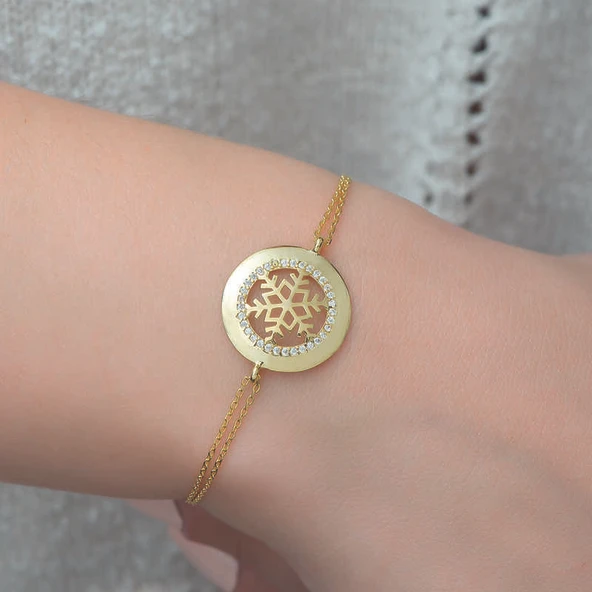 BlackCraft 925 Ayar Gümüş Gold Kar Tanesi Bileklik (BC-33F0C1) - Resim 3