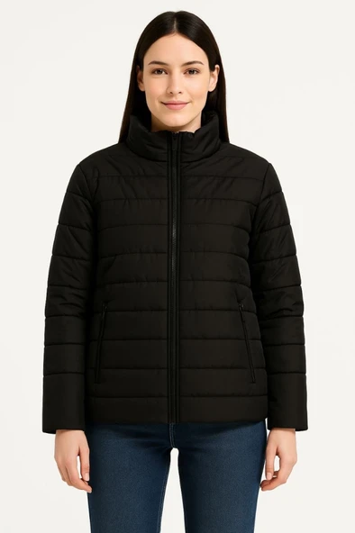 Bomber Mont Ceket – Su İtici Kumaş, Kapitone Astarlı, Fermuarlı, Kışlık - Siyah - 4