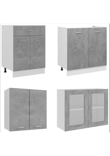 T Designo Efsun Mutfak 140 cm Tezgah Dahil Beton Görünümlü - Cam Kapak - Resim 4