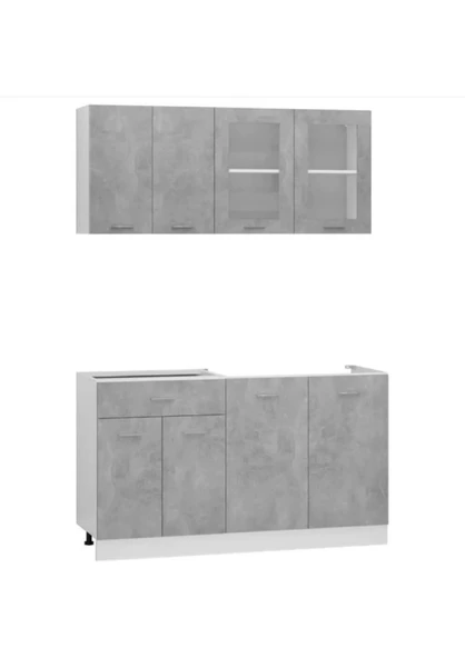 T Designo Efsun Mutfak 140 cm Tezgah Dahil Beton Görünümlü - Cam Kapak - Resim 3