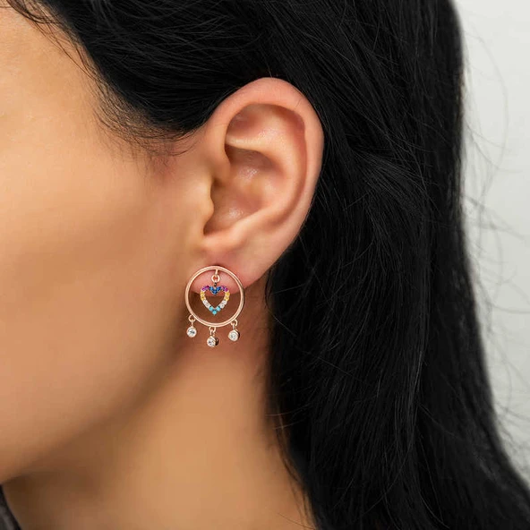 BlackCraft Gümüş Kalpli Halka Küpe (BC-8F05A1) - Resim 2