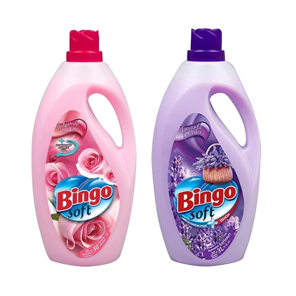 Bingo Soft Yumuşatıcı 3 lt Gülpembe ve Lavanta 2 li Paket
