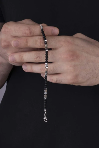 Gümüş Pazarım Hematit Taşı Geçişli Jade Taşı Doğal Taş Bileklik - Resim 2