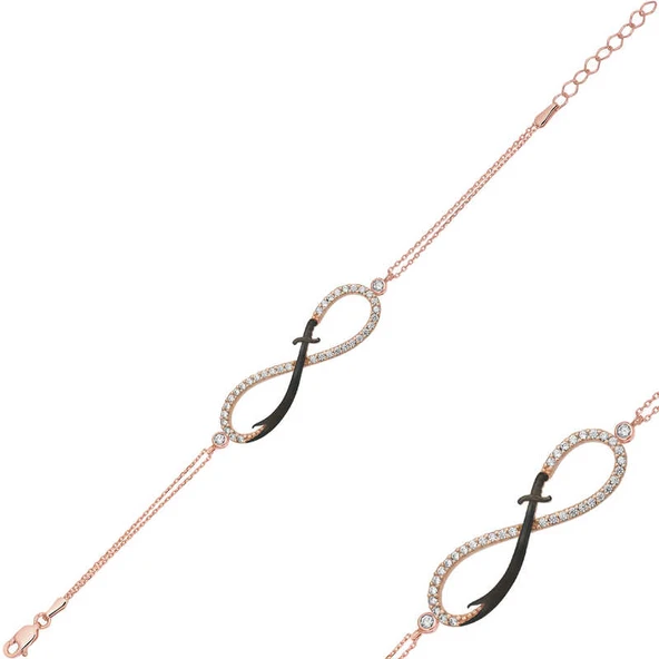 BlackCraft 925 Ayar Gümüş Rose Sonsuzluk Zülfikar Kılıcı Bileklik (BC-6B0867)