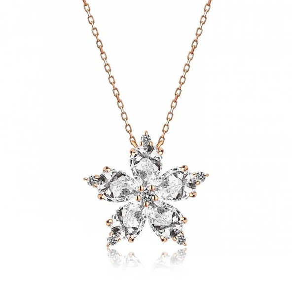 BlackCraft 925 Ayar Gümüş Rose Beyaz Kamelya Çiçeği Kolye (BC-6B70EE) ürün görseli 1