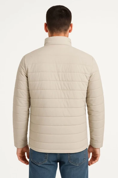 Erkek Bomber Mont Ceket – Su İtici Kumaş, Kapitone Astarlı, Fermuarlı, Kışlık - Bej - 2