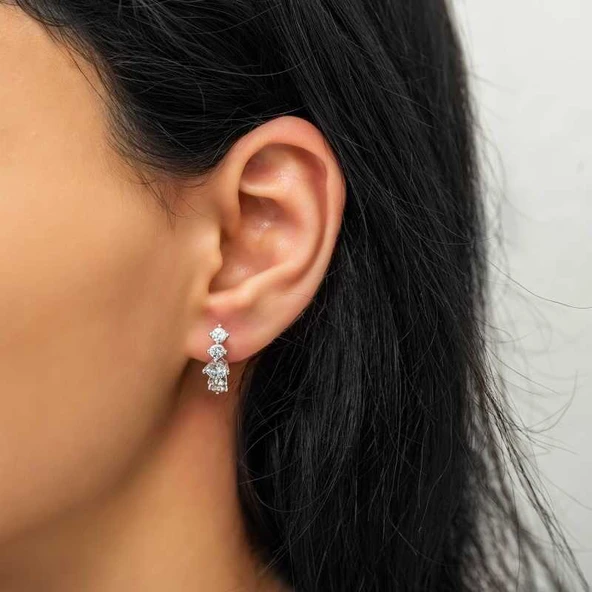 BlackCraft 925 Ayar Gümüş 5 Taş Küpe (BC-EFE9FA) - Resim 2