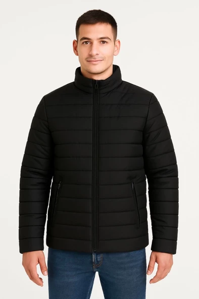 Erkek Bomber Mont Ceket – Su İtici Kumaş, Kapitone Astarlı, Fermuarlı, Kışlık - Siyah - 2