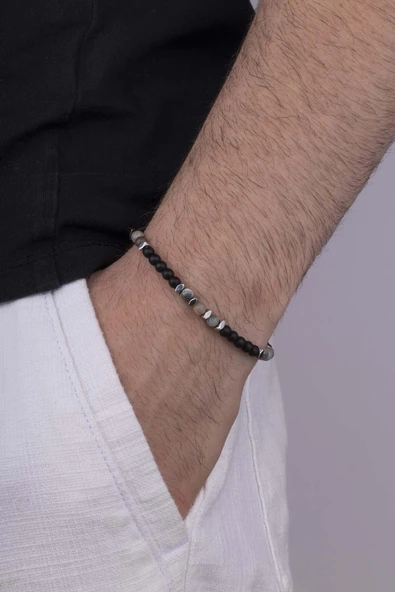 Gümüş Pazarım Hematit Taşı Geçişli Jade Taşı Doğal Taş Bileklik ürün görseli 1