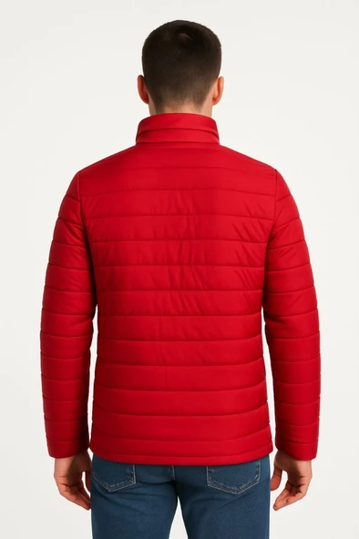 Erkek Bomber Mont Ceket – Su İtici Kumaş, Kapitone Astarlı, Fermuarlı, Kışlık - Kırmızı - 2