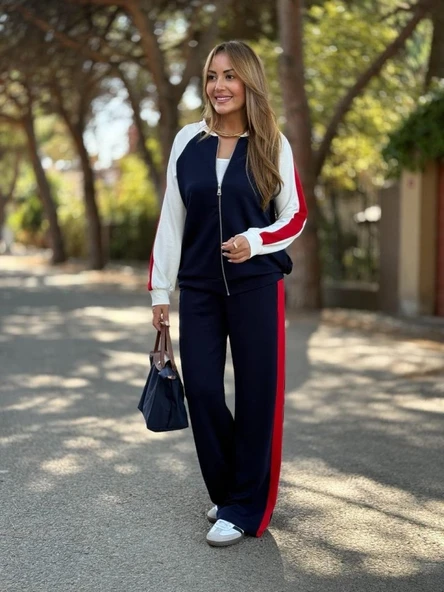 Kadın Hakim Yaka şerit Detay Hırka Ve Bol Paça Pantolon Ikili Takım - 6