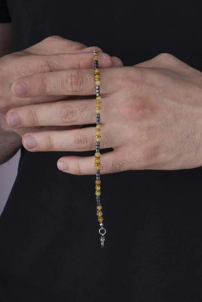 Gümüş Pazarım Hematit Taşı Geçişli Jade Taşı Doğal Taş Bileklik - Resim 2