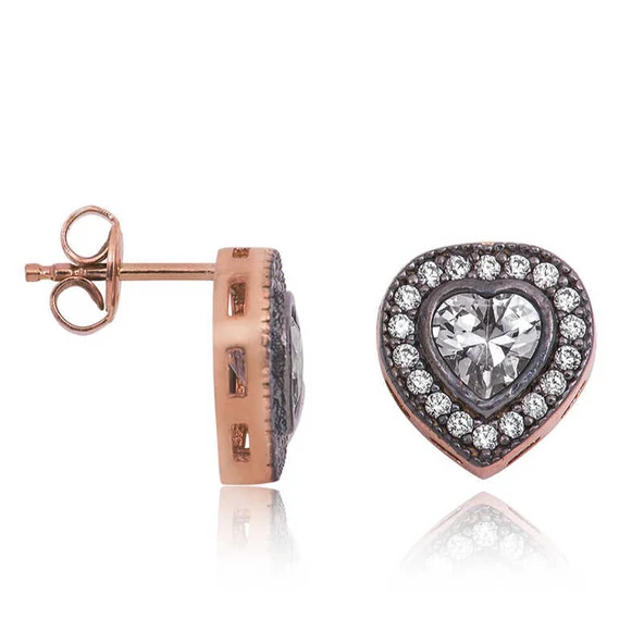 BlackCraft Gümüş Elmas Montür Kalpli Bayan Küpe (BC-54E4B0) ürün görseli 1