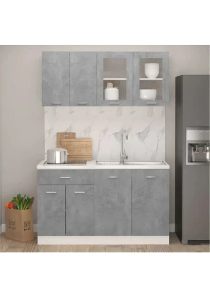 T Designo Efsun Mutfak 140 cm Tezgah Dahil Beton Görünümlü - Cam Kapak ürün görseli