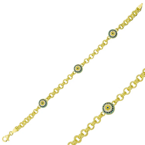 BlackCraft ​925 Ayar Gümüş Gold Sosyete Gözlü Zincir Bileklik (BC-D10B35) ürün görseli 1