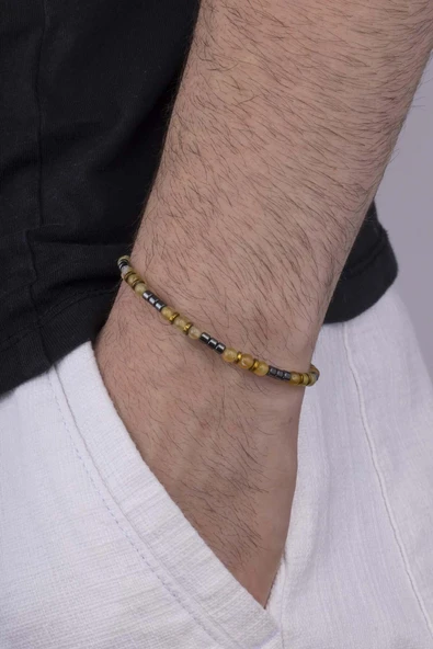 Gümüş Pazarım Hematit Taşı Geçişli Jade Taşı Doğal Taş Bileklik ürün görseli 1