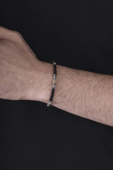 Gümüş Pazarım Hematit Taşı Geçişli Jade Taşı Doğal Taş Bileklik - Resim 3