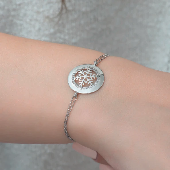 BlackCraft 925 Ayar Gümüş Kar Tanesi Bileklik (BC-8123D7) - Resim 3