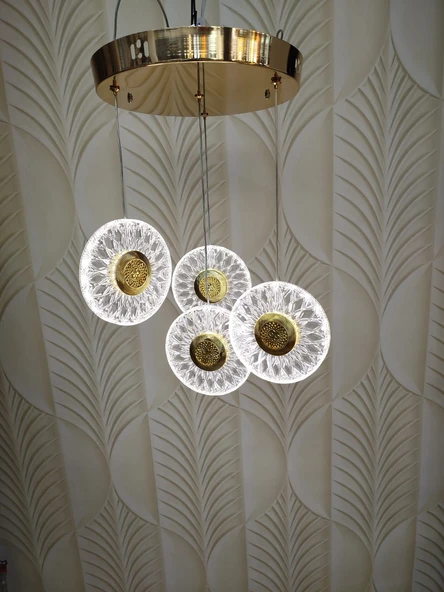 Şık Tarz Modern LED Avize Gold Ledli Salon Avize