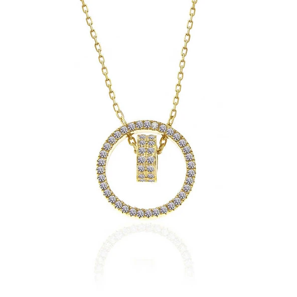 BlackCraft 925 Ayar Gümüş Gold İç İçe Geçmiş Halka Kadın Kolye (BC-031F2D) - Resim 2