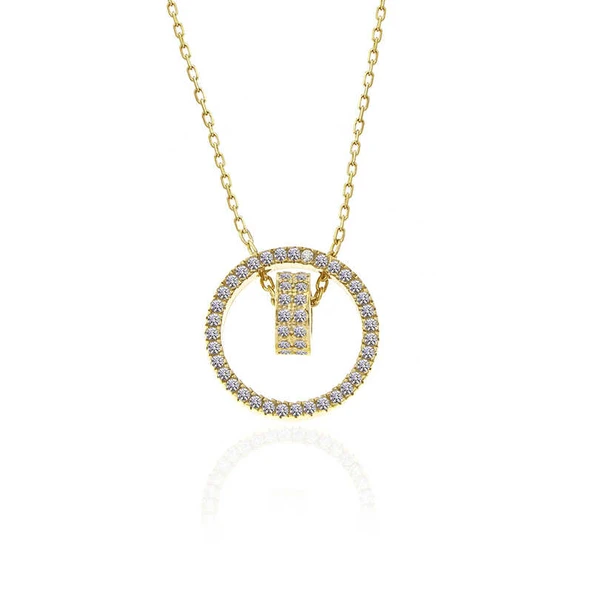 BlackCraft 925 Ayar Gümüş Gold İç İçe Geçmiş Halka Kadın Kolye (BC-031F2D) ürün görseli 1