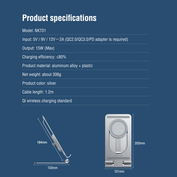 Nillkin NKT01 PowerHold Tablet 15W Wireless Şarj Cihazı Masaüstü Tablet Tutucu Stand - 11