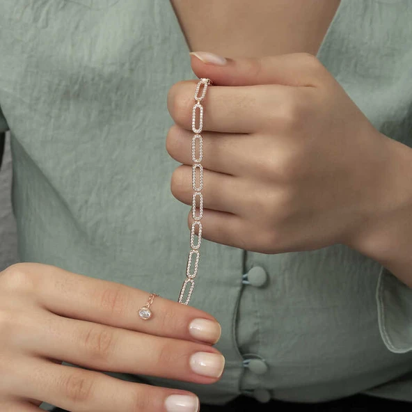 BlackCraft 925 Ayar Gümüş Rose Oval Taşlı Bileklik (BC-E08CC4) - Resim 4