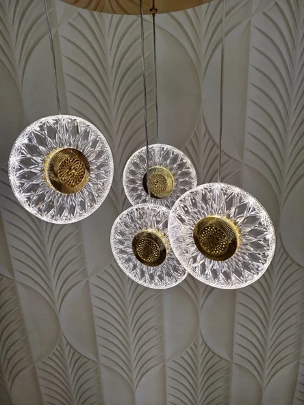 Şık Tarz Modern LED Avize Gold Ledli Salon Avize - 4