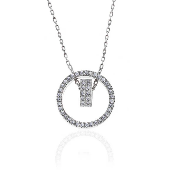 BlackCraft 925 Ayar Gümüş İç İçe Geçmiş Halka Kadın Kolye (BC-3BC84A) - Resim 2