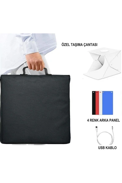 Mini Stüdyo Led Işıklı 40 Cm  Ürün Fotoğraf Çekim Çadırı - 3