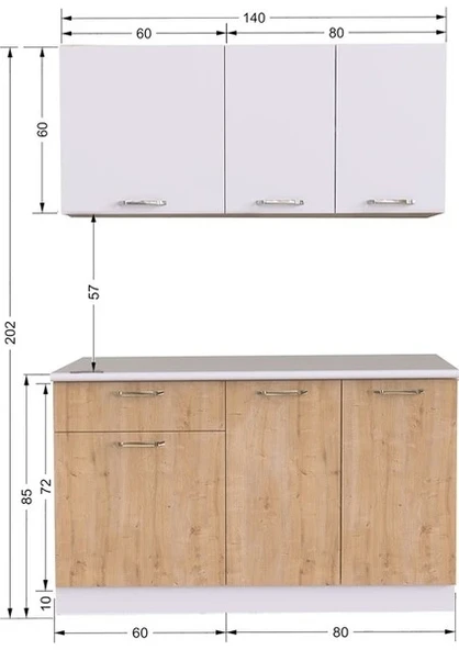 Feyza Hazır Mutfak Dolabı 140 cm  Tezgah Dahil - 3
