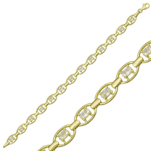 BlackCraft 925 Ayar Gümüş Gold Oval Su Yolu Bileklik (BC-EE0CC8) ürün görseli 1