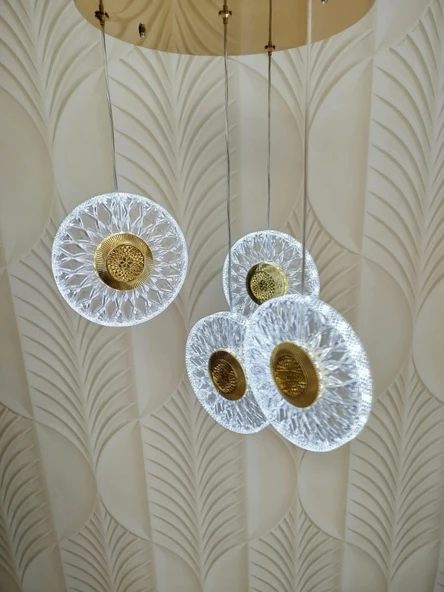 Şık Tarz Modern LED Avize Gold Ledli Salon Avize - 2