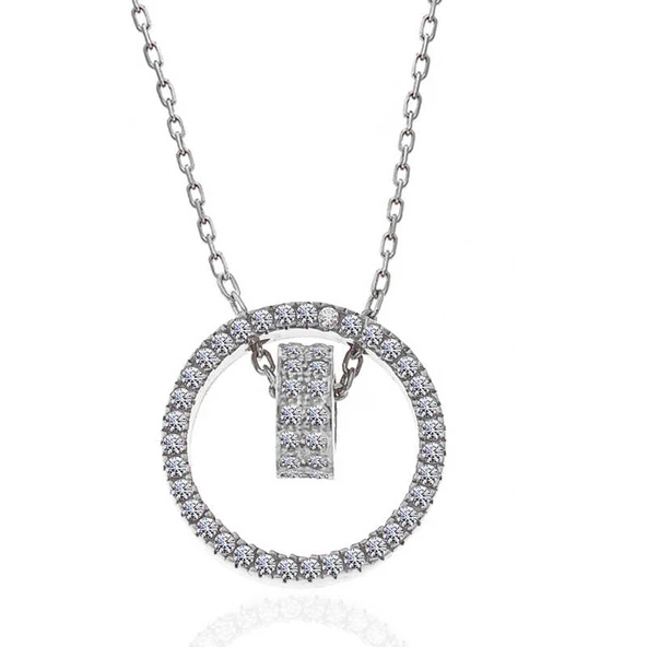 BlackCraft 925 Ayar Gümüş İç İçe Geçmiş Halka Kadın Kolye (BC-3BC84A) - Resim 4