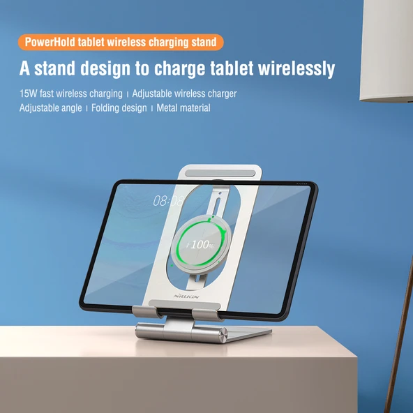 Nillkin NKT01 PowerHold Tablet 15W Wireless Şarj Cihazı Masaüstü Tablet Tutucu Stand - 4
