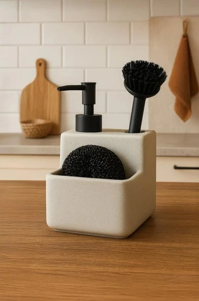 Süngerli Frıçalı Tezgah Üstü Mutfak Banyo Sıvı Sabunluk Takımı 400 Ml - Mutfak Sabunluk Seti