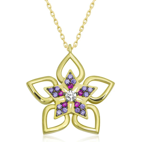 BlackCraft ​Gümüş Gold Çiçek Kadın Kolye (BC-E81B2E) ürün görseli 1