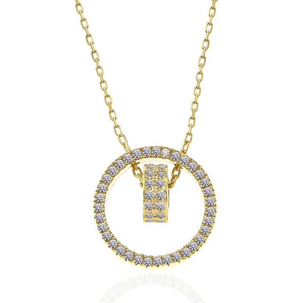 BlackCraft 925 Ayar Gümüş Gold İç İçe Geçmiş Halka Kadın Kolye (BC-031F2D) - Resim 3