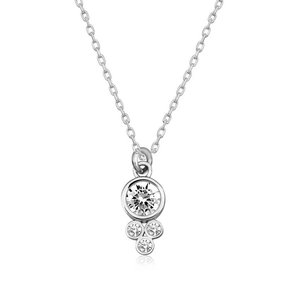 BlackCraft 925 Ayar Gümüş Çiğ Damlası Yuvarlak Tektaş Bayan Gümüş Kolye (BC-5084A6)