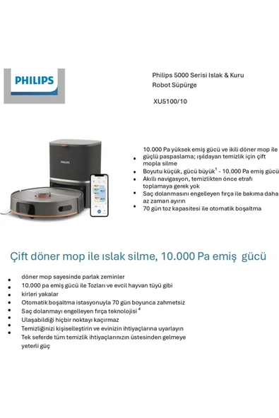 Philips 5000 Serisi XU5100/10 Islak & Kuru Robot Süpürge - Resim 7