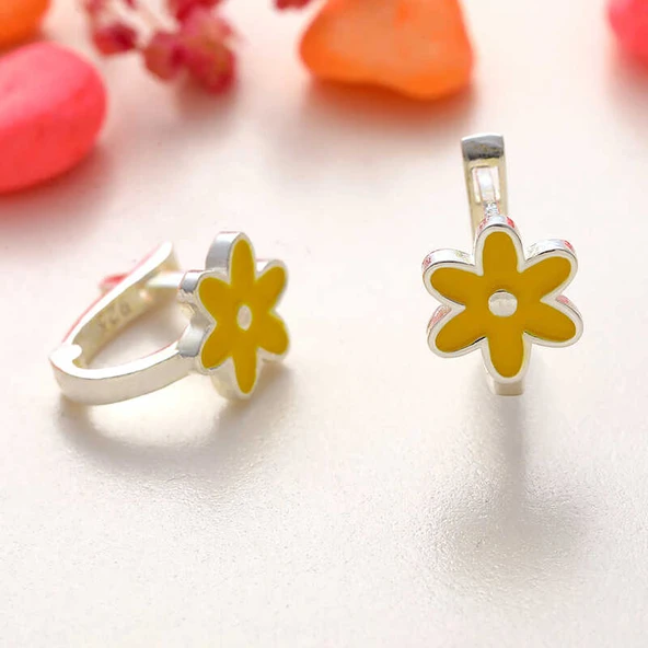 BlackCraft Gümüş Sarı Çiçek Çocuk Küpesi (BC-E92DE9) ürün görseli 1