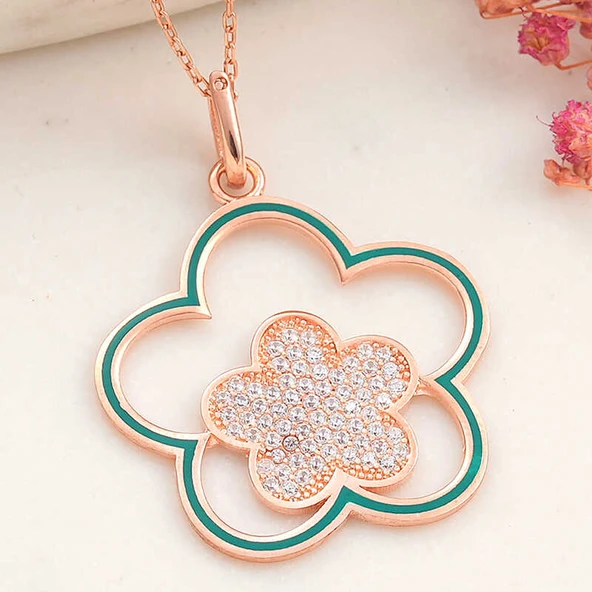 BlackCraft 925 Ayar ​Gümüş Rose Çiçek Desenli Kadın Kolye (BC-179089) ürün görseli 1